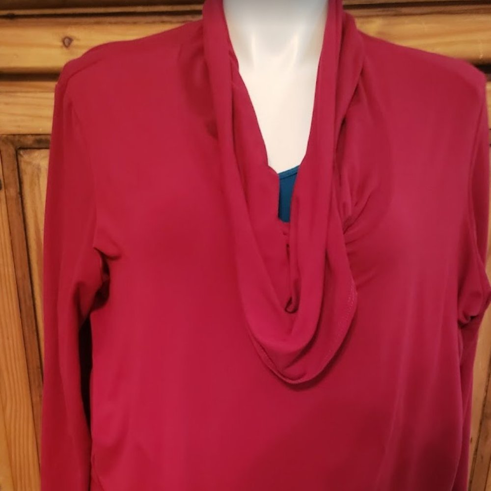 SLINKY BRAND Plus Size 3X Shirt Top Red 3/4 Sleeve Stretch